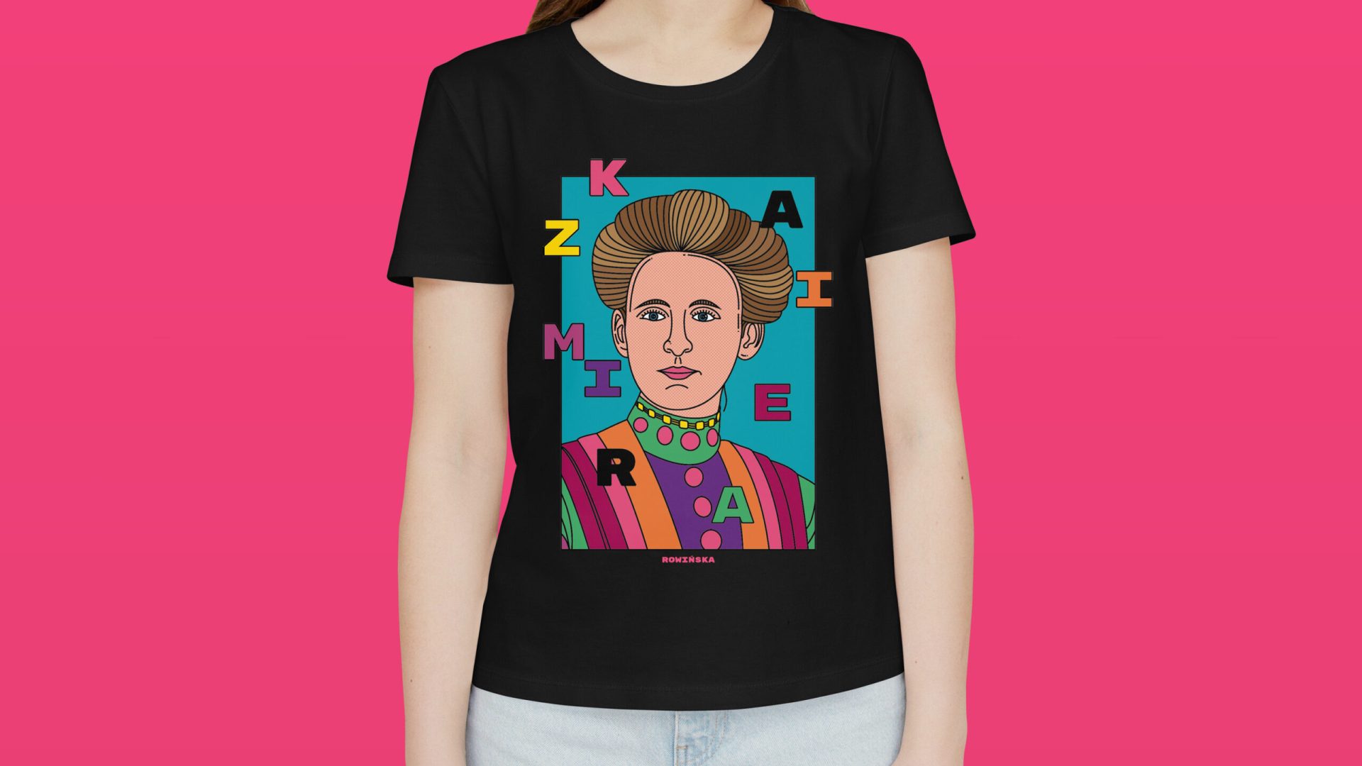 Kazimiera Rowińska - t-shirt pop-art CZARNY